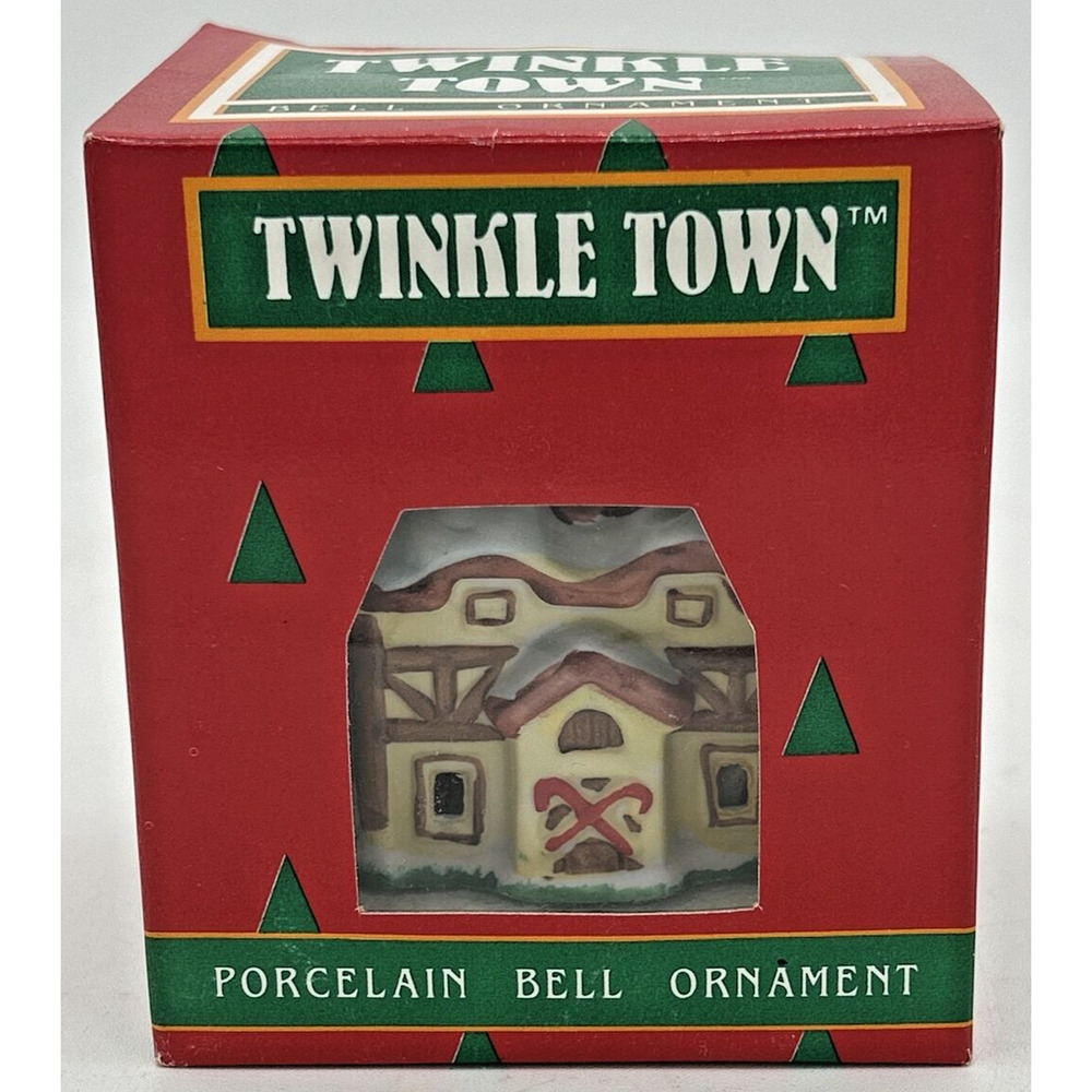 Vintage Twinkle Town Tudor Cottage Porcelain Bell Christmas Ornament SKU U232